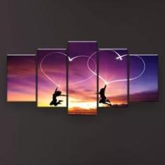 Imagem de Quadro Decorativo Coração Céu Roxo 5pc 129x61 Sala Quarto