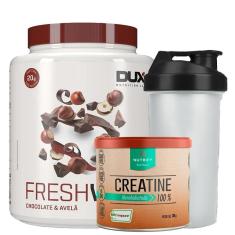 Imagem de Suplemento em pó Combo Fresh Whey Isolado Chocolate belga e Avela + Creatina + Coqueteleira - Dux-Unissex