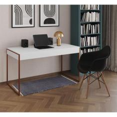 Imagem de Escrivaninha Home Office Estilo Industrial Malta Branca 137x53cm Base 