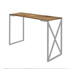 Imagem de Mesa Escrivaninha 90cm Bex Home Office Industrial Consultório Ferro Prata MDF Carvalho - Ahz Móveis