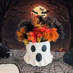 Imagem de YYGJYGOO Baldes de fantasma de Halloween, baldes de papel machê de lama para Halloween, baldes de suporte de doces de Halloween, para decoração de escritório em casa de jardim interno e externo (2