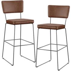 Imagem de Kit 02 Banqueta Alta Cozinha Sala De Jantar Fixa Allana L02 Couríssimo Marrom - Lyam Decor