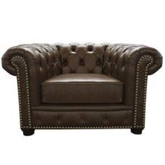 Imagem de Poltrona Chesterfield com Pés Madeira Couro Marrom