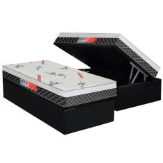 Imagem de Cama Box Baú Solteiro: Colchão Ortopédico Plumatex Falcon Ultra Firme + Base CRC Suede Black(88x188)