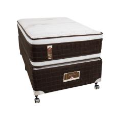 Imagem de Cama Box Solteiro Castor Selle P Double com Revestimento em Tecido Suede + Colchão com Molejo Tecnopedic, Euro Pillow 34x88x188cm – Marrom e Bege