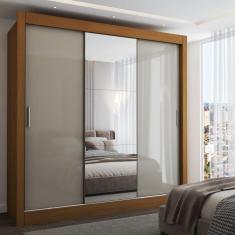Imagem de Guarda-Roupa Casal Flórida 3 Portas de Correr com Espelho Flex Cinamomo/Off White - Panorama Móveis