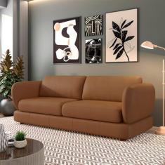 Imagem de Sofá Living 3 Lugares 265cm Pés Madeira Dalian Couro Caramelo G52 - Gran Belo