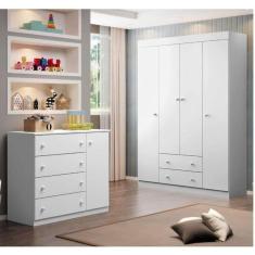 Imagem de Guarda Roupa Infantil e Cômoda com 4 Gavetas Elisa Branco