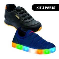 Imagem de Kit 2 Pares Tênis Led Infantil Menino Casual E Escolar De Menino - Clu