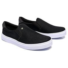 Imagem de Tênis Masculino Slip On Sem Cadarço Casual Preto Lona Sapatênis Extra Leve