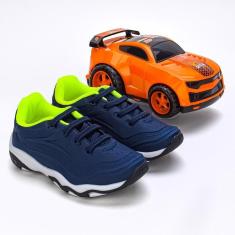 Imagem de Tênis Infantil Play Kidy  Marinho e Neon com Brin-Masculino