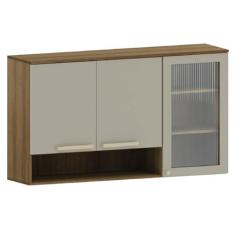 Imagem de Armário de Cozinha 3 Portas Vidro Duplo Aéreo Módulo Suspenso Madeirado/Mocca Isis Luciane