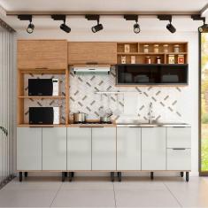 Imagem de Cozinha Completa Laura 9 Portas 3 Gavetas com Vidro 100% Mdf Freijo/Off White - Mx Móveis