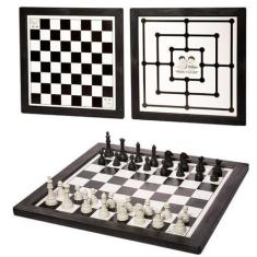 Imagem de Jogo Xadrez Trilha Tabuleiro Plástico 24cm 2 Em 1 Raciocínio - Dutati