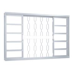 Imagem de Janela de Correr em Aço Alterosa 4 Folhas 2 Fixas com Grade Central Elo sem Basculante MGM Minas Sul 1,00mx1,50mx6,5cm - Requadro 65mm Branco