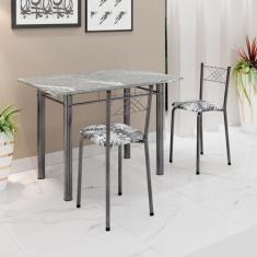 Imagem de Conjunto Sala de Jantar Mesa Retangular 100x60cm Tampo Granito Topázio 2 Banquetas Maragogi Yescasa Preto Floral/Mart Prata