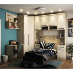 Imagem de Guarda Roupa De Canto Solteiro 8 Portas 2 Gavetas Com Cabeceira E Escr