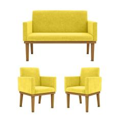 Imagem de Kit Sofá Com Base Reforçada + 2 Poltronas Sala De Estar Cor:amarelo