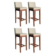 Imagem de Kit 4 Banquetas Alta Lisboa Estofada 100 Cm Madeira Maciça Suede Bege CCS