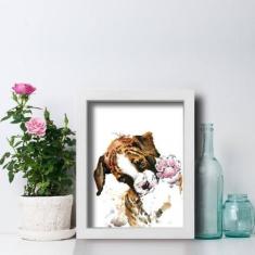 Imagem de Quadro Sala Cachorro Aquarela 33x43cm Moldura  - Quartinhos