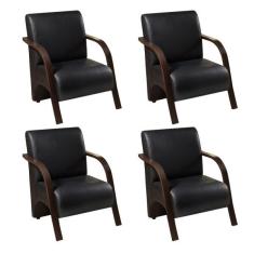 Imagem de Kit 4 Poltronas Decorativas 1 Lugar Vênus Braço Pé Madeira Confortável Sala TV D Salla Tecido Sintético