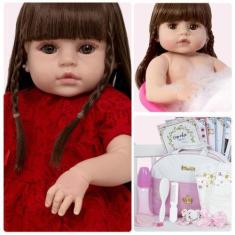 Imagem de Boneca Reborn Recem Nascida Princesa Completa + Acessórios - Cegonha R