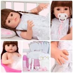 Imagem de Boneca Reborn Realista Princesa Enxoval Completo Bolsa Itens