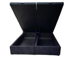Imagem de Cama Box Baú King Bipartido Blindado Suede Preto Com Pistão A Gás - Im