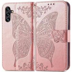 Imagem de MEUPZZK Capa para Samsung Galaxy A24 4G, capa carteira para Samsung A25 5G, couro PU premium borboleta em relevo [suporte] [compartimentos para cartão] [alça de pulso] [6,5 polegadas] capa de telefone