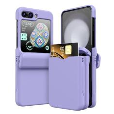 Imagem de Capa de cartão com dobradiça para Samsung Z Flip 4 5 Slot para cartão Capa colorida doce para Galaxy Z Flip 5 Z flip3 Capa dura fosca, roxo claro, para Samsung Z Flip 4
