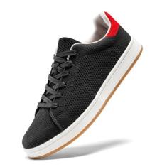 Imagem de U.Ofeiy Tênis masculino moderno de malha respirável, clássico, cano baixo, leve, confortável, cadarço e caminhada masculino, Preto, 41