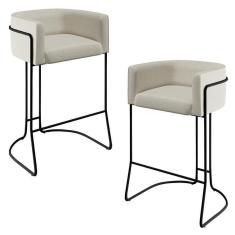 Imagem de Kit 02 Banquetas Fixa Preto Linho Champagne A-49