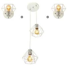 Imagem de Kit 1 Pendente Duplo + 2 Arandelas Diamante Aramado 