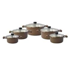 Imagem de Jogo de Caçarola Com Alça de Madeira e Tampa de Vidro 5 peças Chocolate