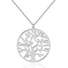 Imagem de JOELLE JEWELRY Colar com nome de árvore genealógica com 1-7 nomes de prata esterlina 