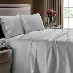 Imagem de Jogo De Cama Casal 4 Peças Com Aplicação De Renda 400 Fios - Casa Blan