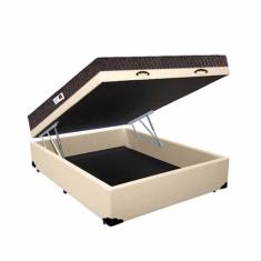 Imagem de Cama Box Baú Casal Colchão Espuma D45 Bordado + Box Suede Bege 61x138x188