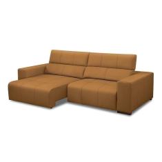 Imagem de Sofá Decorativo Barbosa 5 Lugares Sala De Estar 290cm Reclinável E Retrátil Couro Caramelo