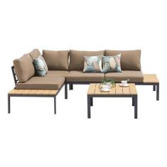 Imagem de Conjunto Sofa Varanda Jardim Deluxe Aco E Madeira - 3 Pecas