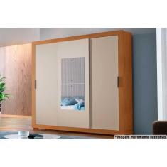 Imagem de Guarda Roupa 3 Portas de Correr (1 c/ Espelho) e 4 Gavetas c/ Pés Veneza Premium Naturale/Off White - Rufato