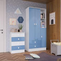 Imagem de Conjunto Quarto de Bebê com Guarda Roupa e Cômoda Kid Espresso Móveis Azul/Branco