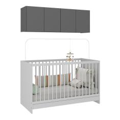 Imagem de Berço 3 Em 1 Com Colchão e Armário Aéreo 4 Portas Mp4149 Branco-grafite Branco-grafite