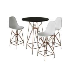 Imagem de Jogo Mesa Bistrô Eames Preta 60cm 3 Banquetas Branca Base Ferro Cobre 