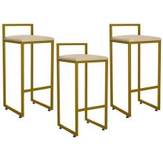 Imagem de Kit 03 Banquetas Altas Cozinha Hanna L02 Dourado Bege