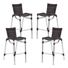 Imagem de Kit 4 Banquetas Alumínio Alta Com Encosto Para Bar Balcão Edícula Cozinha Pedra Ferro