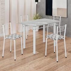 Imagem de Conjunto Sala de Jantar Mesa Retangular 100x60cm Tampo Granito Topázio 4 Banquetas Maragogi Yescasa Preto/Branco