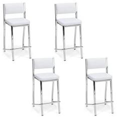 Imagem de Kit 4 Banquetas Empilhável Cromada Alta Assento E Encosto Estofado Cor  - Poltronas do Sul