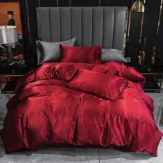 Imagem de Jogo De Cama Casal King Cetim Toque De Seda 7 Peças Vermelho - Casa Da
