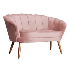 Imagem de Namoradeira Decorativa Estofada Para Salão de Beleza Pétala Veludo Rosa Nude - LM DECOR