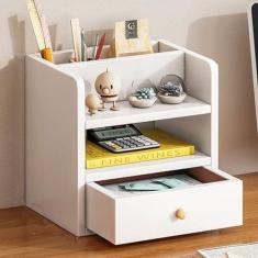 Imagem de Prateleira organizadora de mesa de madeira para mesa, escritório ou balcão – estante de armazenamento de escritório para materiais de escritório, acessórios de mesa